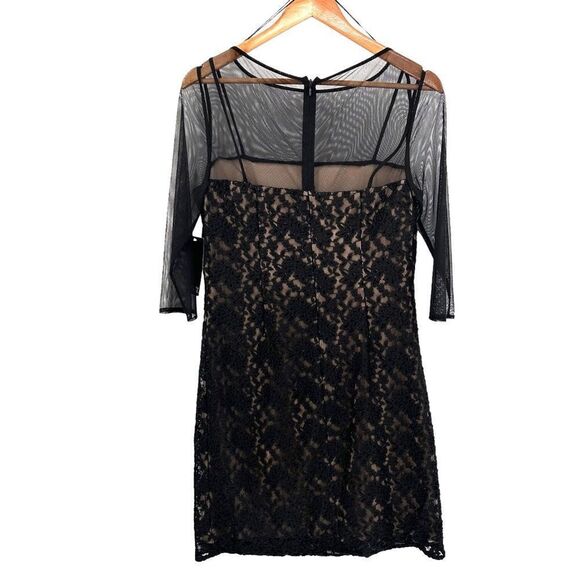 NWT Adriana Papell black lace mesh nude overlay cocktail sheath dress size 8 - Picture 2 of 8